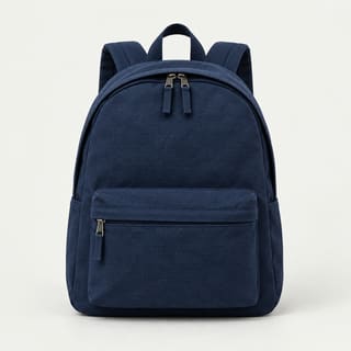 A navy blue canvas backpack