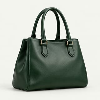 A deep green leather handbag with two handles