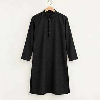 A black cotton kurta on a hanger